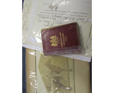 Victorian Officers service documents with two good photos of Cavalry troopers on horseback with manual of Field Engineering 1