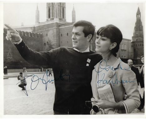 Tony Curtis &amp; Christine Kaufman Signed photo black and white 10 x 8 inch. Condition report out of 10, 7. Some minor marks