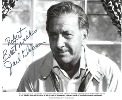 Jack Klugman Signed photo black and white 10 x 8 inch. Dedicated Robert. Inscribed Best wishes. Condition report out of 10, 9