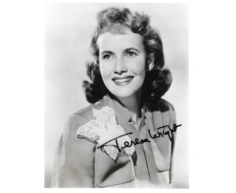 Teresa Wright Signed photo black and white 10 x 8 inch. Condition report out of 10, 9. Very minor indentation near top r-h co