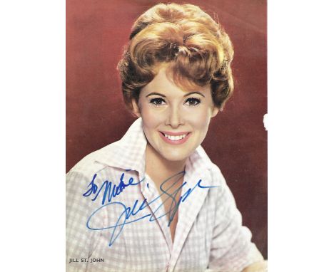 Jill St John Signed photo page from annual [colour] 10.5 x 8 inch. Dedicated To Mike. Condition report out of 10, 7. Signific