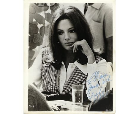Jacqueline Bisset Signed photo black and white 10 x 8 inch. Dedicated To Sharon. Inscribed Good luck. Condition report out of