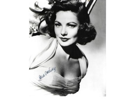 Gene Tierney Signed photo black and white 10 x 8 inch. Condition report out of 10, 8. Very minor scuffing at corners; very sm