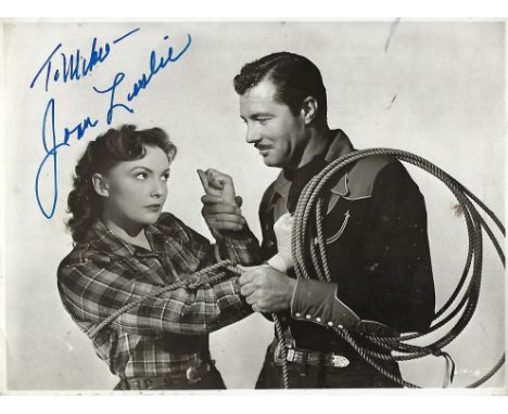 Joan Leslie Signed photo black and white 10 x 7.5 inch. From Northwest Stampede. Dedicated To Mike. Condition report out of 1