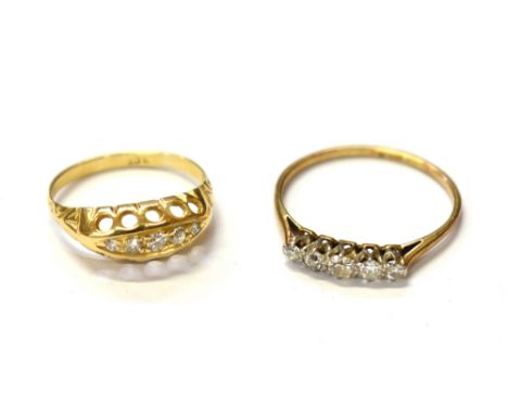 TWO ESTATE DIAMOND SET 18CT GOLD RINGS One five stone platinum coronet claw set with five old European cut diamonds, estimate