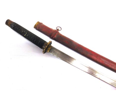 MILITARIA - A&nbsp; KATANA STYLE SWORD the 71cm blade with a rising sun flag, character marks, and numbered 4612?, the cast b