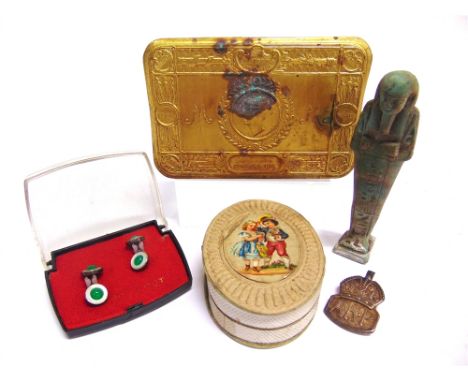 ASSORTED COLLECTABLES  comprising a brass Princess Mary Christmas 1914 gift tin (lacking contents); an Egyptian ushabti, 11cm