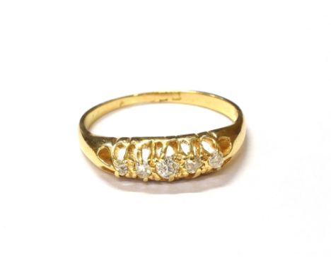 ESTATE CUT DIAMOND 18CT GOLD RING Five old single and old European cut diamonds, belcher claw set on 18ct gold (tested) shank