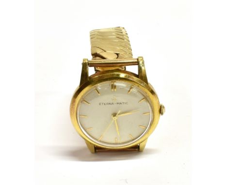 ETERNA MATIC GENTS GOLD WRISTWATCH 36.2mm round case, (including crown) white dial gold batons, leaf hands and sweep, tests a