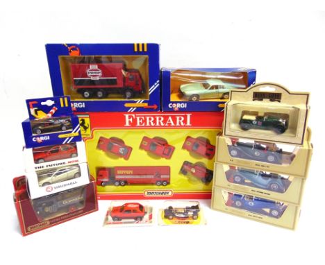 ASSORTED DIECAST MODEL VEHICLES  comprising a Matchbox No.MC-18, Ferrari gift set; 1/43 Gama Vauxhall Calibra, silver, and Va