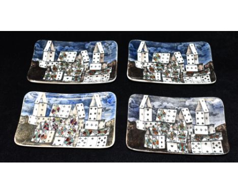 PIERO FORNASETTI:  four 'House of Cards' ceramic trays, 13cm x 9cm Condition Report : good condition Condition reports are of