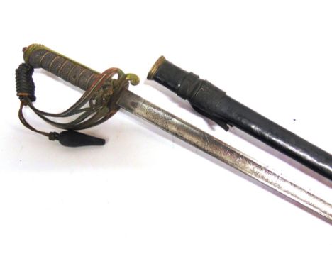 MILITARIA - A BRITISH 1892 PATTERN RIFLE REGIMENT OFFICER'S SWORD  the 82cm straight steel blade etched with a crown, royal c