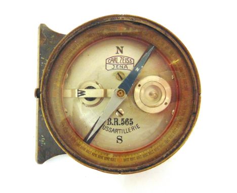 MILITARIA - AN IMPERIAL GERMAN ARTILLERY COMPASS  by Carl Zeiss, Jena, the silvered dial marked 'B.R.565 / FUSSARTILLERIE / S