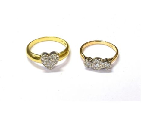 TWO 18CT GOLD &amp; DIAMOND SET RINGS One with three white gold illusion set round brilliant cut diamonds, est TDW 0.25 carat