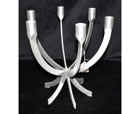 A SIX LIGHT ALUMINIUM CANDLESTICK  of modernist design, 30cm high 29cm diameter Condition Report : good condition, no issues 