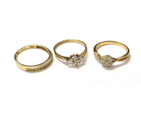 9CT GOLD &amp; DIAMOND SET RINGS One navette shaped head set with single cut diamonds, est TDW 0.08 carats, ring size O 1/2. 