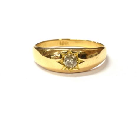 ESTATE DIAMOND SOLITAIRE 18CT GYPSY RING A single star burst grain setting with an old European cut diamond, estimated in the