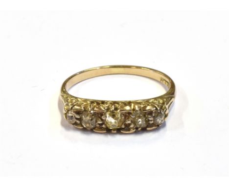 ESTATE CUT DIAMOND &amp; 18CT GOLD RING Five old European and old mine cut diamonds, approx 2.6-4.2mm estimated to total 0.60