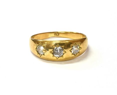 ESTATE CUT DIAMOND GYPSY RING Three old European cut diamonds star burst set into 18ct gold integral band, est TDW 0.48 carat