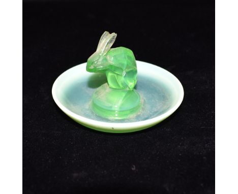 A RENE LALIQUE 'LAPIN' GLASS CENDRIER/RING STAND  etched 'R Lalique France no 285', 10cm  diameter Condition Report : chip to