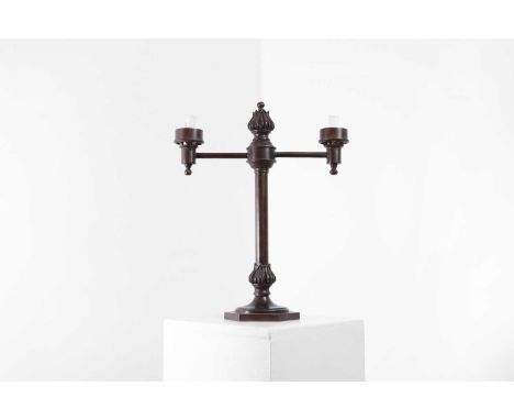 A patinated bronze 'Palmer' table lamp by Charles Edwards, of recent manufacture, after a Regency design, the plain stem supp