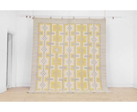 A flat-weave wool carpet of Scandinavian design, of recent manufacture, in the manner of Märta Måås-Fjetterström, woven with 