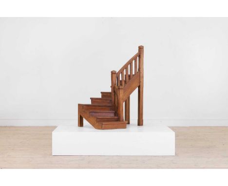 A large walnut architect's model of a staircase, late 19th/early 20th century, probably French, of rectilinear form with a pi