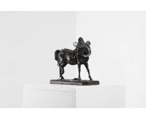 Jean-François-Théodore Gechter (French, 1795-1844), a draught horse in full harness, patinated bronze, on a naturalistic base