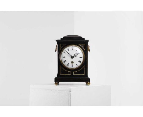 A George III ebonised table timepiece,  with a 4½-inch enamel dial, inscribed 'Grant, Fleet Street, London', in a square case