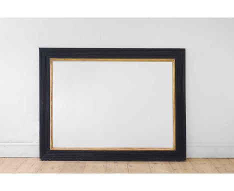 A Regency-style painted wooden pier mirror, 20th century, with a reeded frame surrounding a rectangular glass plate,117cm wid