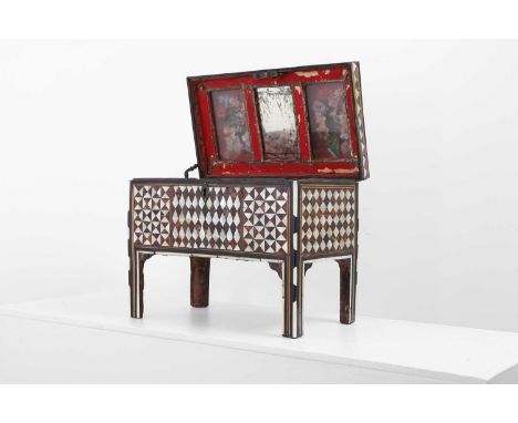 An Ottoman ivory, mother-of-pearl and tortoiseshell-inlaid table casket, late 18th/early 19th century, Turkish, the sarcophag