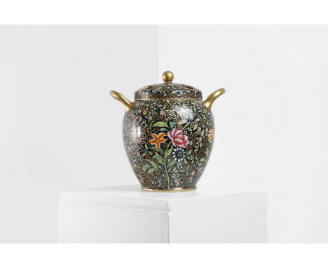 A Copeland porcelain potpourri vase and cover, late 19th century, the body densely painted with flowers in enamel and gilt on