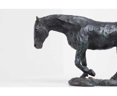 A patinated bronze model of a horse, 20th century, modelled on a naturalistic base, 18cm wide5.5cm deep11cm highProvenance: T