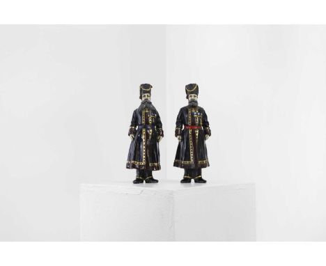 A pair of Fabergé-style cold-painted bronze figures, dated 1912, Russian, cast and cold-painted as A A Kudinov and N N Pustyn