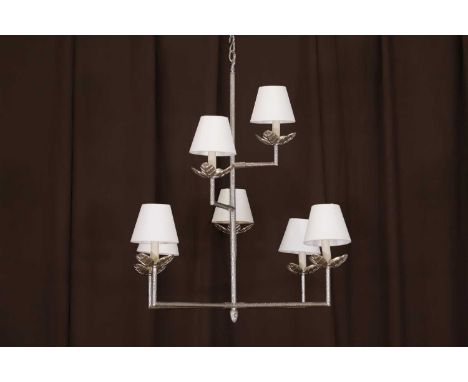 A nickel-plated brass 'Colombier' chandelier by Vaughan, of recent manufacture, the textured-finish frame issuing seven branc