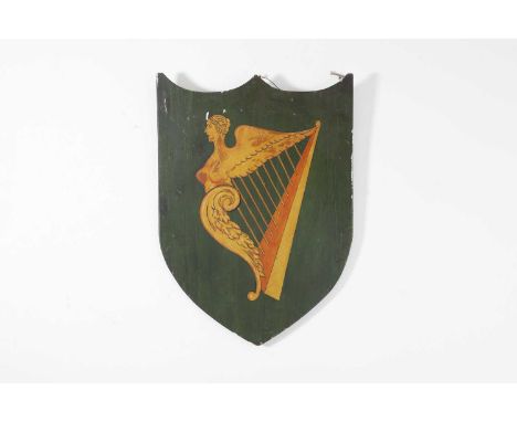 A painted wooden shield of the coat of arms of Ireland, 19th century, centred with a harp, 49.5 x 43cmProvenance: The collect