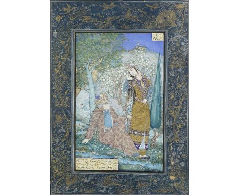 A maiden with an elderly sage, by Hossein Behzad (1894-1968) Iran, dated 1312sh/August-September 1933gouache and gold on pape