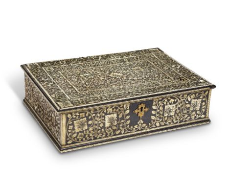 A Vizagapatam ivory-inlaid wood box South India, 18th Centuryof rectangular form with hinged lid, the interior with six compa