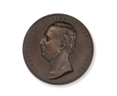 A bronze medal by Adolfo Pieroni in tribute to the representative of Italians in Alexandria Italy, 1865of circular form, a bu