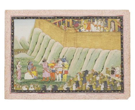 A scene from a Ramayana series (the 'Second' Guler Ramayana), depicting Vibhishana, younger brother of the demon king Ravana,