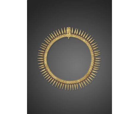 A ruby-set gold 'jasmine buds' necklace (malligai arumbu malai) Tamil Nadu, South India, early 20th Centurycomprising faceted