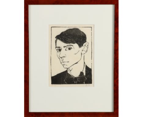 Jan Mankes. 1889 - 1920. Self-portrait. No. 21/60. Woodcut on paper. Dimensions: H 17 x W 12 cm. In good condition.