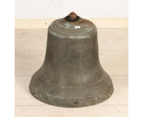 Large antique bronze tower bell. 19th century. Dimensions: H 39 x Ø 37 cm. In good condition.