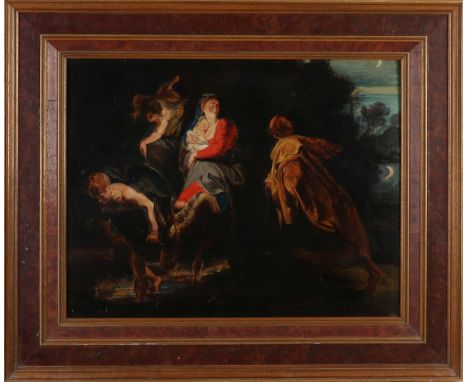 unsigned. Circa 1900. Copy after old master. Rubens fleeing. Original in Kassel - Wilhelmshöhe. Oil paint on panel. Dimension