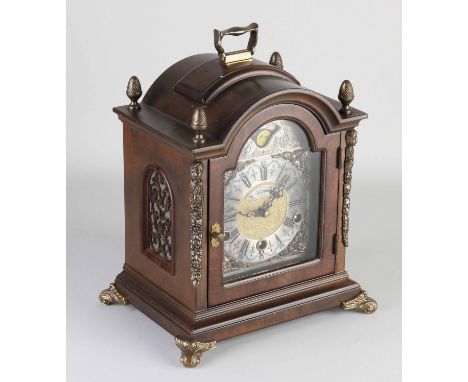Wormnut Warmink mantel clock with Westminster quarter striking + moon phase and striking mechanism on five gong rods. Second 