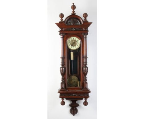Large antique walnut regulator with Kienzle movement. Viennese model. Circa 1870. Size: 150 cm. In good condition.