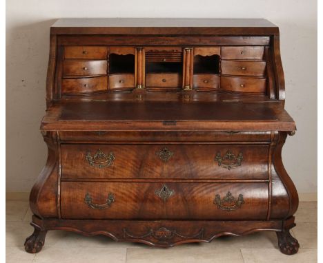 18th century Dutch mahogany secretary. Two piece. Louis Quinze. Circa 1760. Double curved, beautiful interior and bronze fitt
