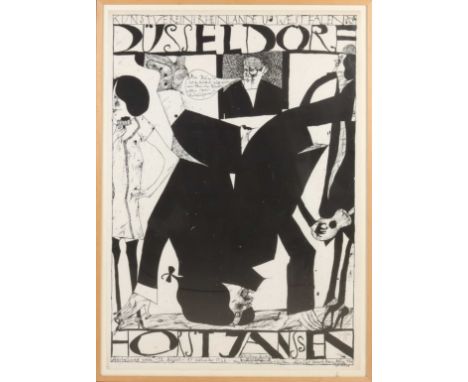 Old poster. Germany. Kunstverein Rheinlände und Westfalen Düsseldorf. Horst Janssen Ausstellung 1966. Lithograph on paper. Di