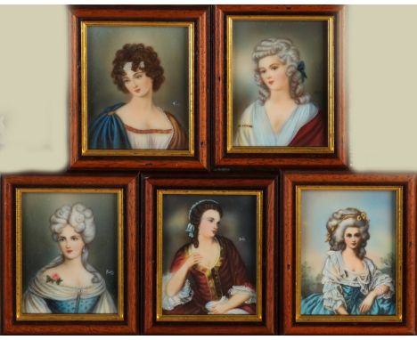 Five Ruby Miniature Paintings. Portrait. Various. 20th century. Oil on paper? Dimensions: H 9 x W 7 cm. In good condition.