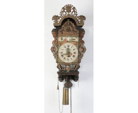 19th century Dutch hand-painted Frisian chair clock with alarm. Dimensions: 73 cm. In good condition.